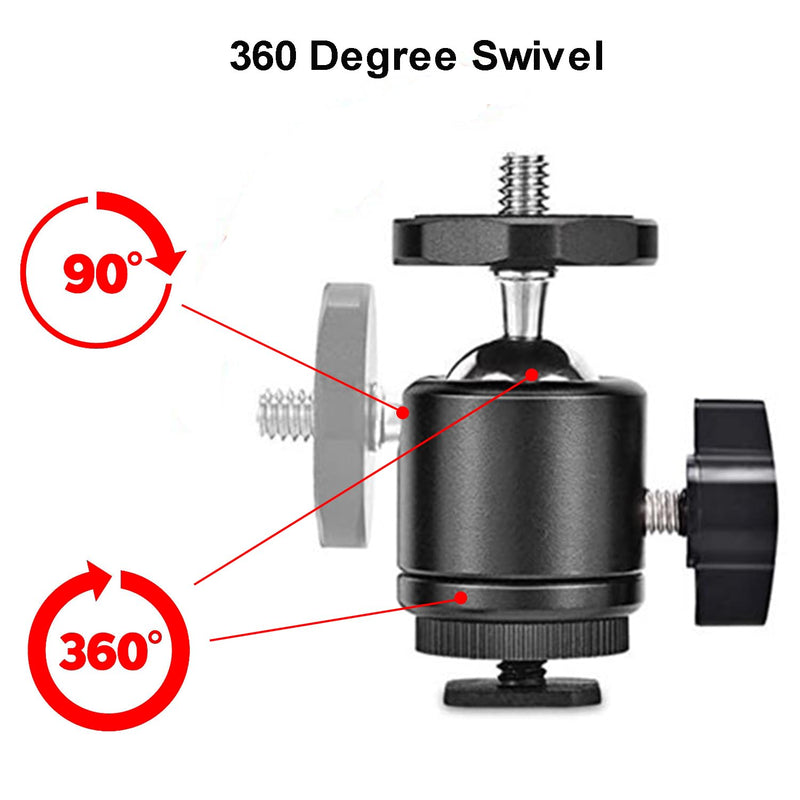 Universal 1/4" Swivel Mini Ball Head Screw Tripod Mount with Hot Shoe（2 Pack）, Eszkozta 360 Degree Rotating Mount Base Adapter for DSLR Cameras HTC Vive Tripods Monopods Camcorder Light Stand… Black-Black-with Hot Shoe