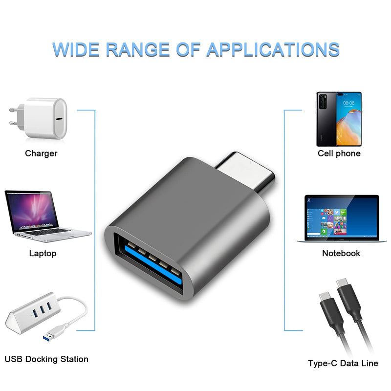 USB C to USB Adapter, Type C Thunderbolt 4 OTG Converter, USB C Male to USB 3.0 Female Adapter (3-Pack) for Apple MacBook Pro, Mac Book, iPad, Samsung Galaxy S20-S23 and More (Black/Grey/Silver) USB C to USB (Black/Gray/Silver)