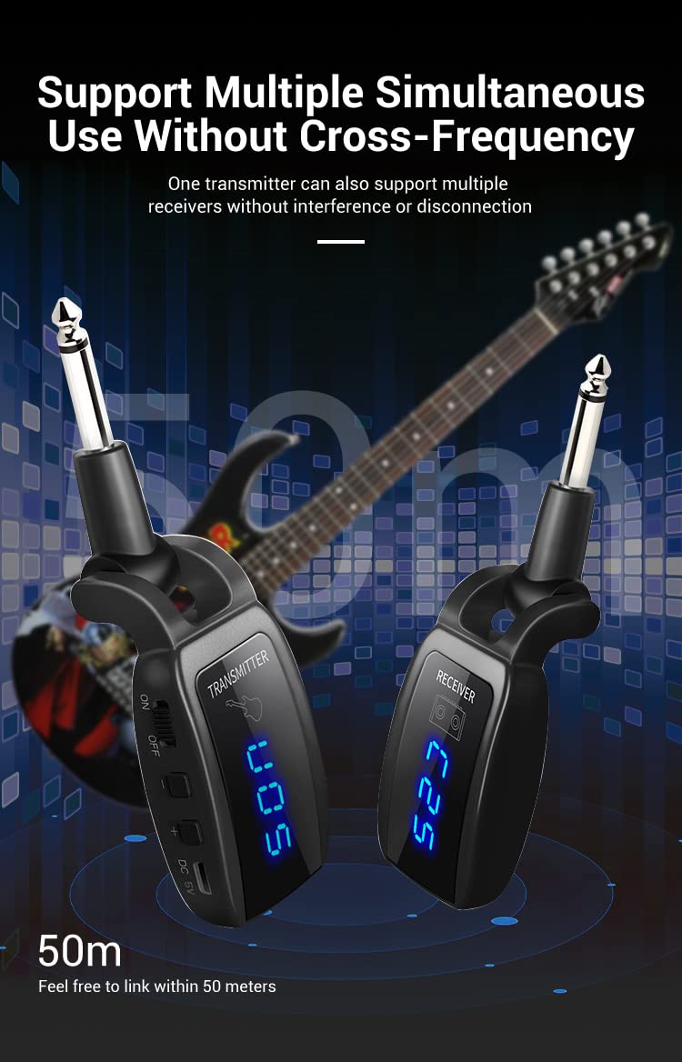 Arklove 1/4 inch Ts Jack 6.35mm mic Microphone Wireless Guitar System Rechargeable Guitar Transmitter Receiver Set Bass Pick Up Accessaries amp (Red) Red