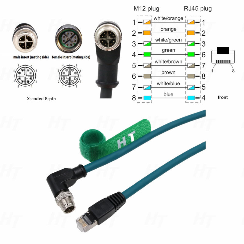 Right Angle M12 Ethernet 8 Pin X-Code RJ45 Cable for Datalogic Matrix 220 320 Reader IV3 Cognex IS8000 DM470 Vision Camera Sensor Reader 5M
