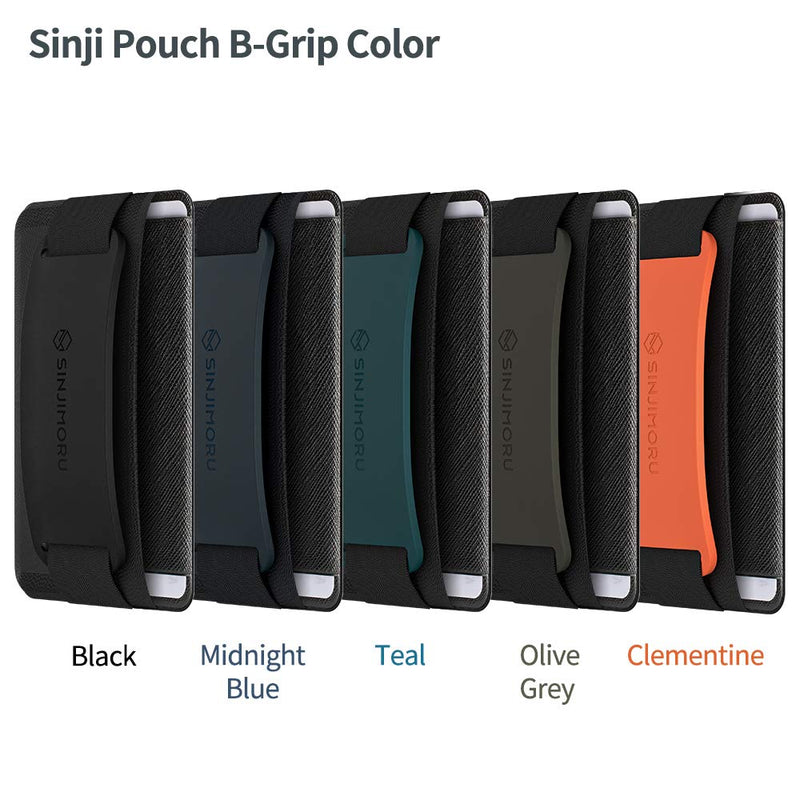 Sinjimoru Phone Grip Card Holder with Phone Stand, Secure Stick on Wallet for iPhone with Kickstand for Table. Sinji Pouch B-Grip Silicone Clementine