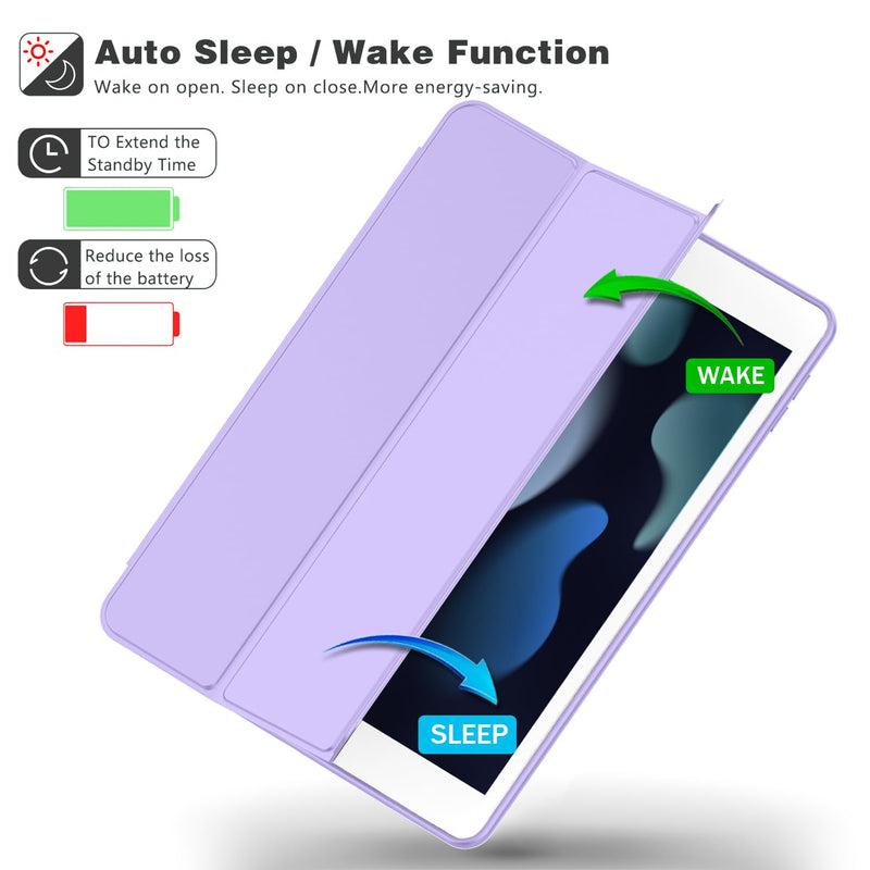 iPad 9th Generation Case 2021/iPad 8th Generation Case 2020 10.2 Inch with Pencil Holder, iPad 7th Gen 2019 Case with Clear Transparent Back, Auto Wake/Sleep Cover(Clove Purple) Clove Purple