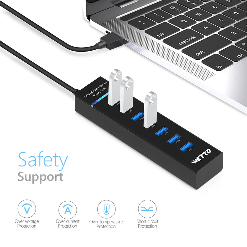 7-Port USB 3.0 Hub, IVETTO Data USB Hub with 38inch Long Cable for Laptop, PC, MacBook, Mac Pro, Mac Mini, iMac, Surface Pro and More