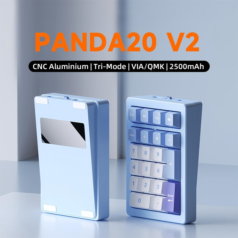 PANDA20 Mechanical Number Pad,VIA/QMK Programmable Macro Numpad Aluminum CNC Hot Swappable Gasket Wireless Numeric Keypad BT5.0/2.4Ghz/USB-C RGB Gaming Keypad for Laptop/PC (Silver) Silver