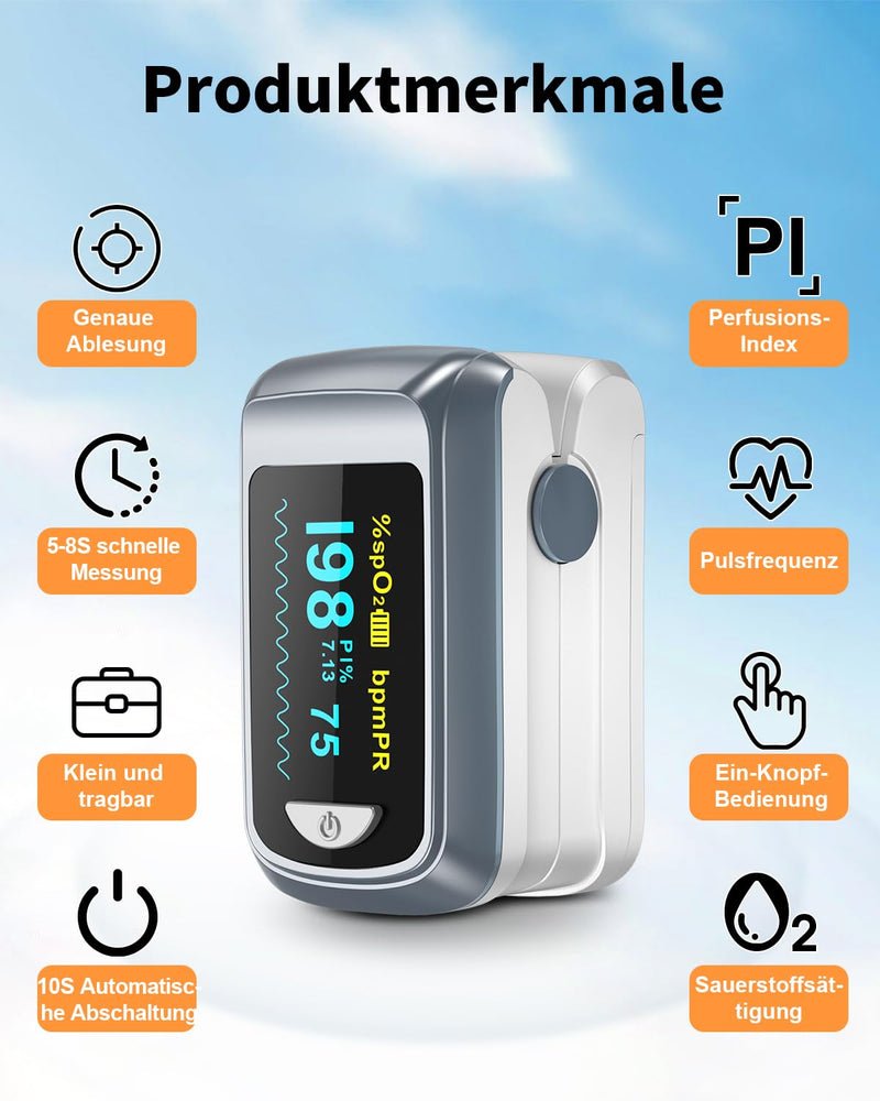 Blood Oxygen Saturation Monitor, Heart Rate Monitor and Fast Spo2 Oxygen Monitor with LED Screen, Batteries Included gray