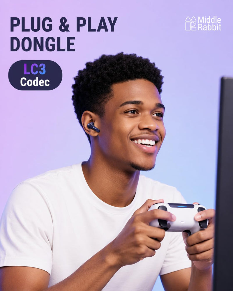 Middle Rabbit SW4 Pro Gaming Earbuds with Mic Wireless, 2.4G Dongle + Bluetooth Dual Mode, 20ms Low Latency, Compatible with PS5, PS4, PlayStation, Desktop&Laptop PC, VR Black