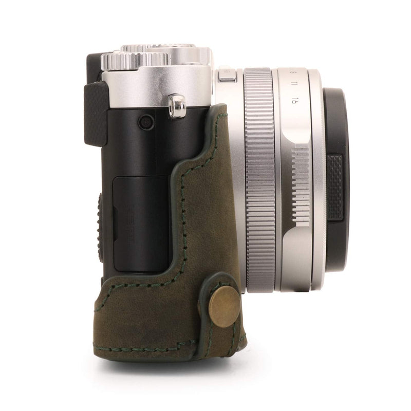 MegaGear MG1698 Ever Ready Genuine Leather Camera Case Compatible with Leica D-Lux 7 - Khaki Green