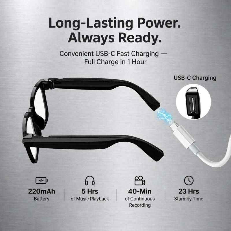 AI Smart Glasses with 8MP HD Camera, AI Translation, Bluetooth 5.3 | 1200P Video Recording with EIS, 139+ Languages Translation, Photochromic Lenses, Object Recognition, Open-Ear Bluetooth Audio Black
