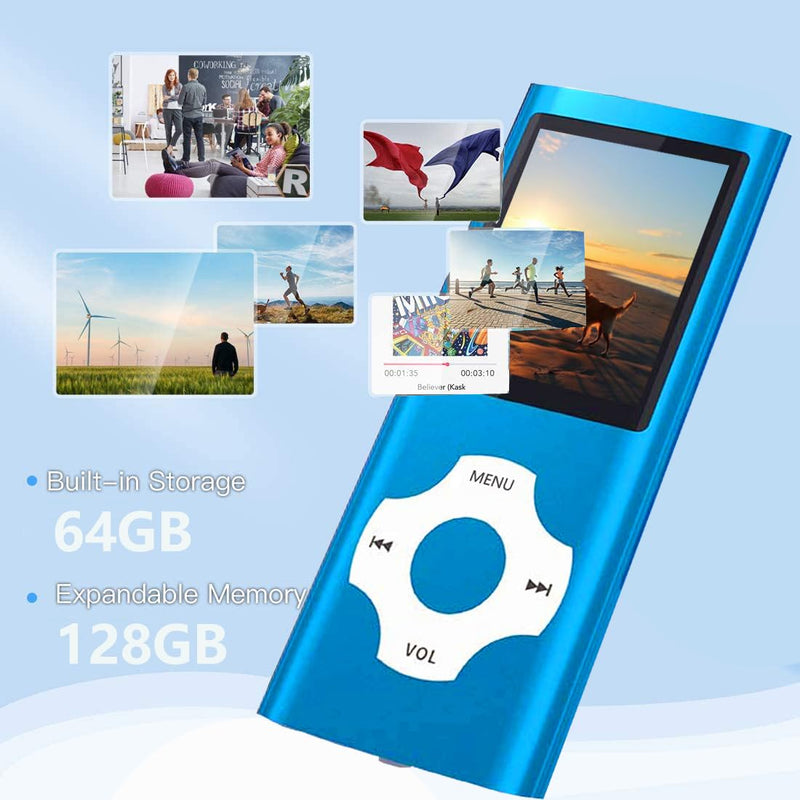 [AUSTRALIA] - MP3 Player, Hotechs MP3 Music Player with 32GB Memory SD Card Slim Classic Digital LCD 1.82'' Screen MINI USB Port with FM Radio, Voice Record Blue 