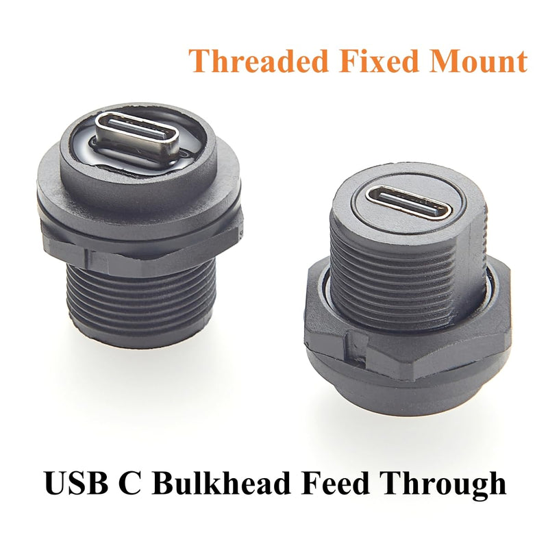 IP67 Waterproof USB 3.1 Type C Flush Panel Mount Coupler 10Gbps USB C Female to Female Bulkhead Pass Through Connector Threaded Fixed Recessed Charging & Data Adapter with Dust Cap (5PCS) 5PCS