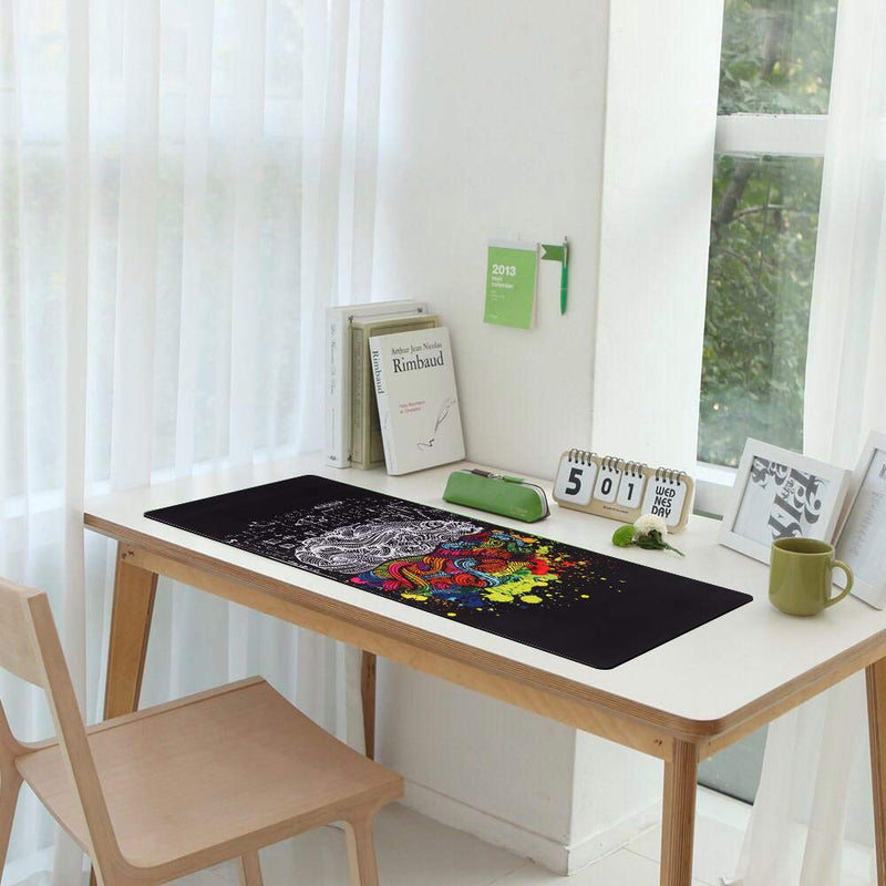 iCasso Extended Gaming Mouse Pad (35.4x15.7 in), Large Non-Slip Rubber Base Mousepad with Stitched Edges, Waterproof Keyboard Mouse Mat Desk Pad for Work, Game, Office, Home - Left and Right Brain