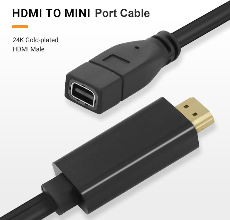 Elecbee HDMI to Mini for Display Port Converter Adapter Cable 4K HDMI Male for Mini Port Female Video Cable with USB Charging