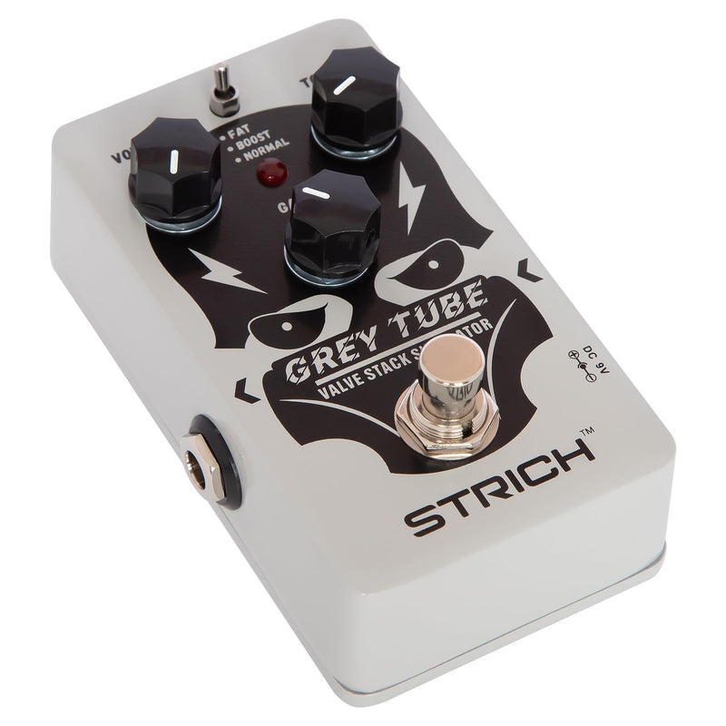 STRICH GREY TUBE Distortion Guitar Pedal, Distortion 3 Modes Fat, Boost, Normal Classic Crunch 80s Metal/Nu Metal, True Bypass for Electric Guitar, White White Distortion