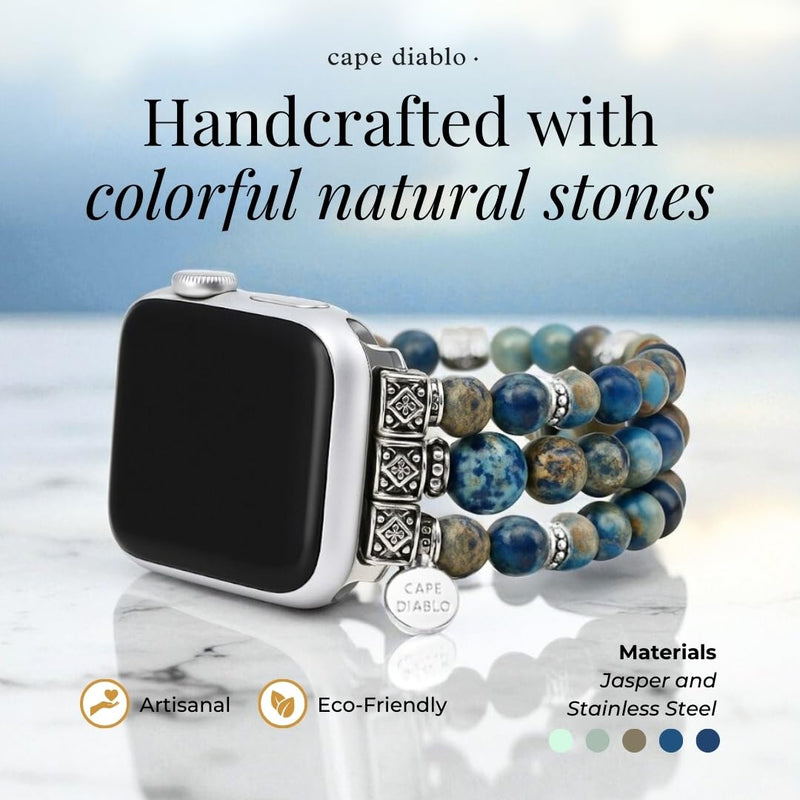 Cape Diablo Smart Watch Band for Women - Handmade Gemstone Strap - Compatible with 38mm-45mm Apple Faces Blue Imperial Jasper Small - Fits 5.75-6.25 inch wrists