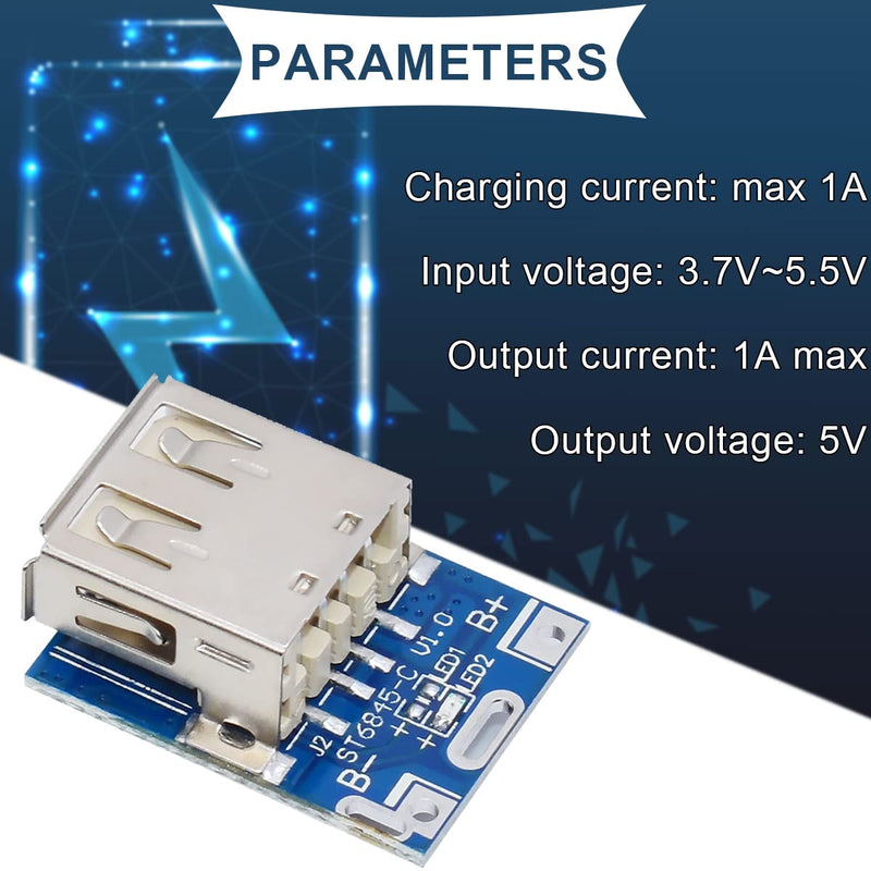 10Pcs 5V Step Up Board Lithium Battery Charging Protection Board Step Up Power Module 134N3P Charger Board LED Indicator for DIY Charger with 24AWG Cable