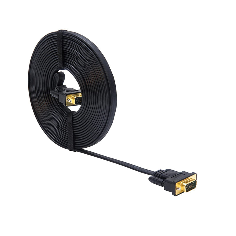 DTech 5M Ultra Thin Flat Type Computer Monitor VGA Cable Standard 15 Pin Male to Male Connector SVGA Wire 16 Feet - Black 16ft