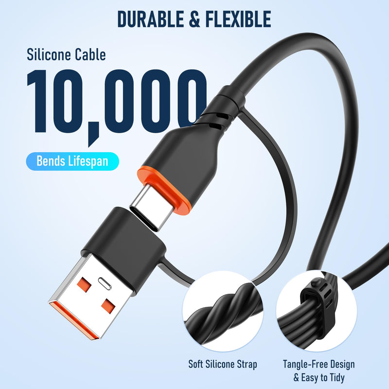 Travel Essentials 3 in 2 Multi Charging Cable 100W USB A/C to Dual USB C/for Apple Watch Charging Cable Silicone Fast Charge Compatible with iPhone 17-15 Series iPad MacBook, Type-C Devices 5FT-Black Black