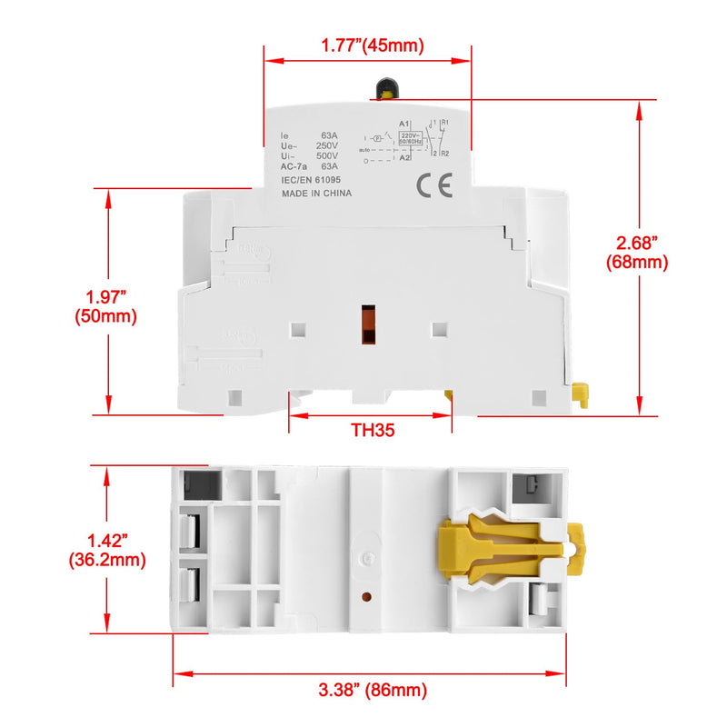 [AUSTRALIA] - Heschen Modular Household AC Contactor, HS1-63M/11, 63A, 2 Pole, 1NO 1NC, 220VAC Coils, 35mm DIN Rail Mounting, with Manual Control Switch 