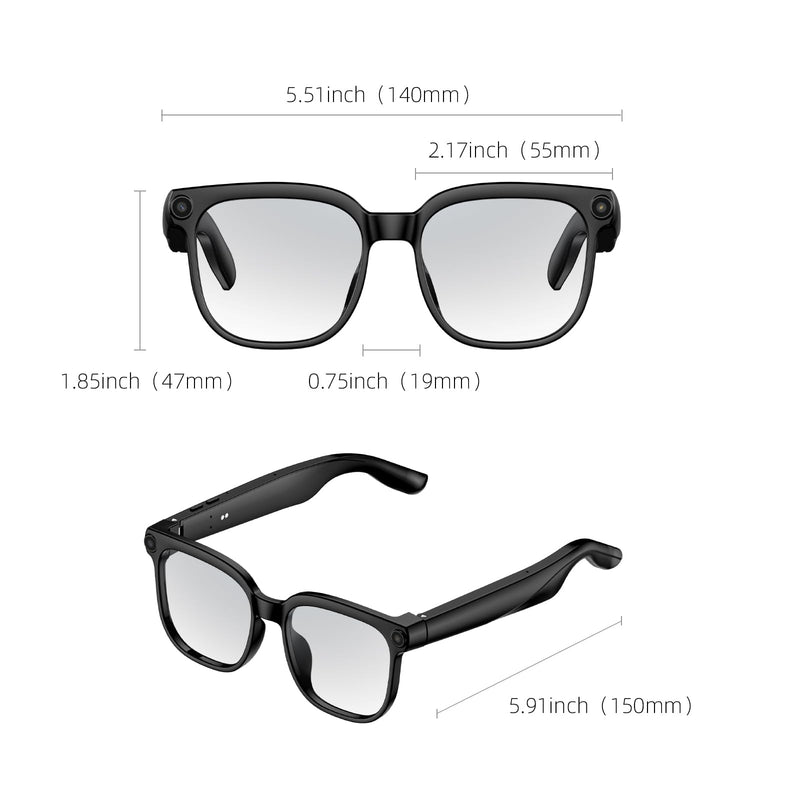 AI Smart Glasses 8MP HD Camera, with 6-Axis EIS Stabilization Video Recording, Real Time Translation, 4K Glasses Object Recognition, Voice Assistant, Dual Mic Open-Ear Speakers for Women Men(2 lenses)