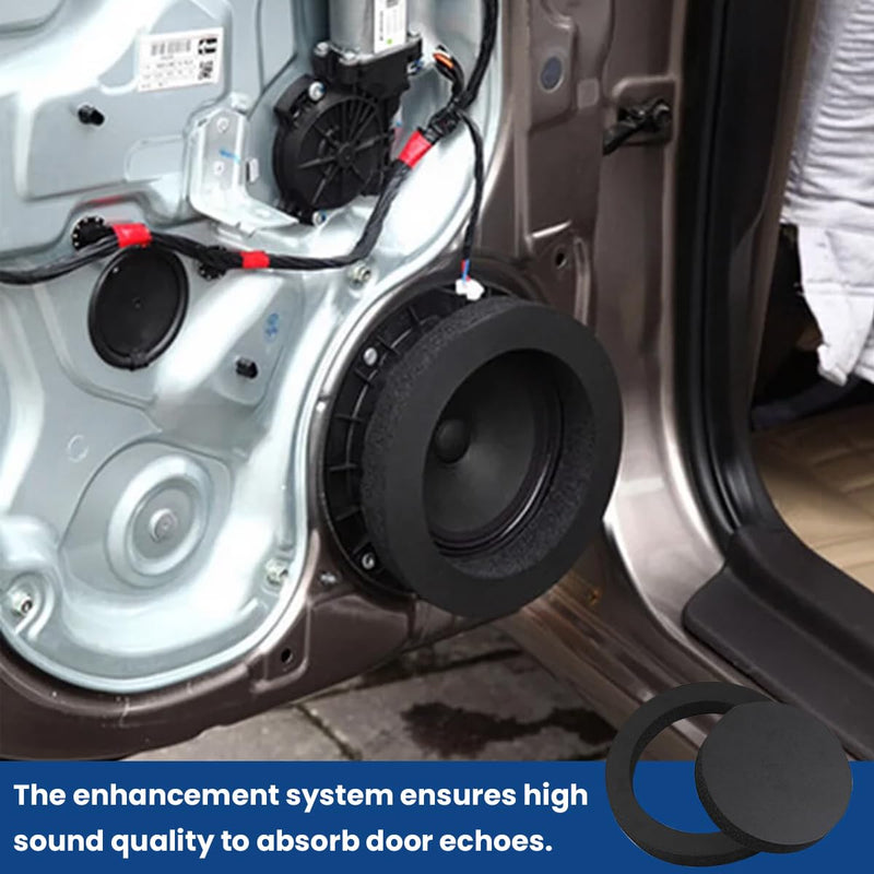 4 Pcs 6.5" Foam Speaker Enhancer, Car Door Foam Speaker Rings Blocker, Self Adhesive Soundproof Sponge Kit, Bass Blocker Pad with High Rebound for Stereo Audio Speaker