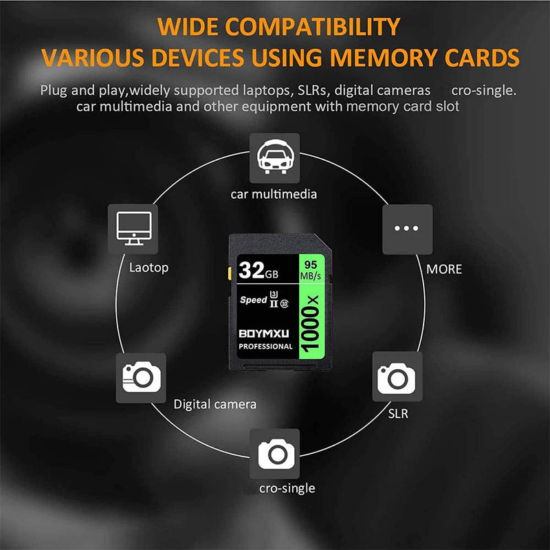 32GB Memory Card U3, BOYMXU Professional 1000 x Class 10 Card U3 Memory Card Compatible Computer Cameras and Camcorders, Camera Memory Card Up to 95MB/s, Green/Black 32GB GREEN