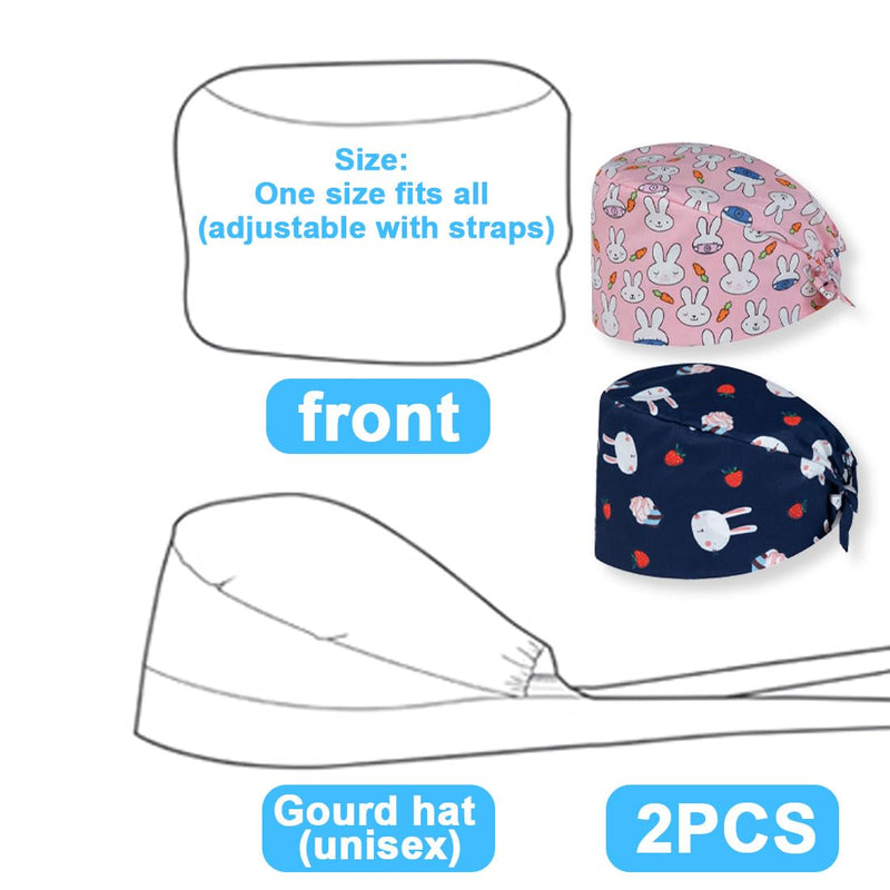 DLPRK Pack of 2 Adjustable Surgical Caps, Women's Unisex Work Cap, Cotton with Cotton Print (Nurse's Cap, Dust Cap)