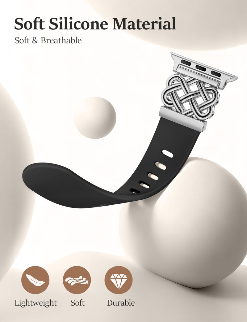Minyee 2 Packs Band Compatible with Apple Watch Band Women 42/46/38/40/41/44/45/49mm, Celtic Knot Silicone Band & Dressy Honeycomb Pretty Adjustable Metal Designer Classy Wristband