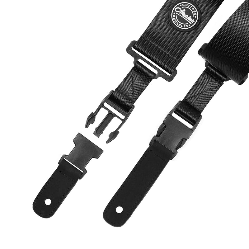 Amumu Nylon Snapclock Guitar Strap with Clip Buckle for Acoustic, Electric, Bass Guitar with Strap Blocks & Headstock Tie Black