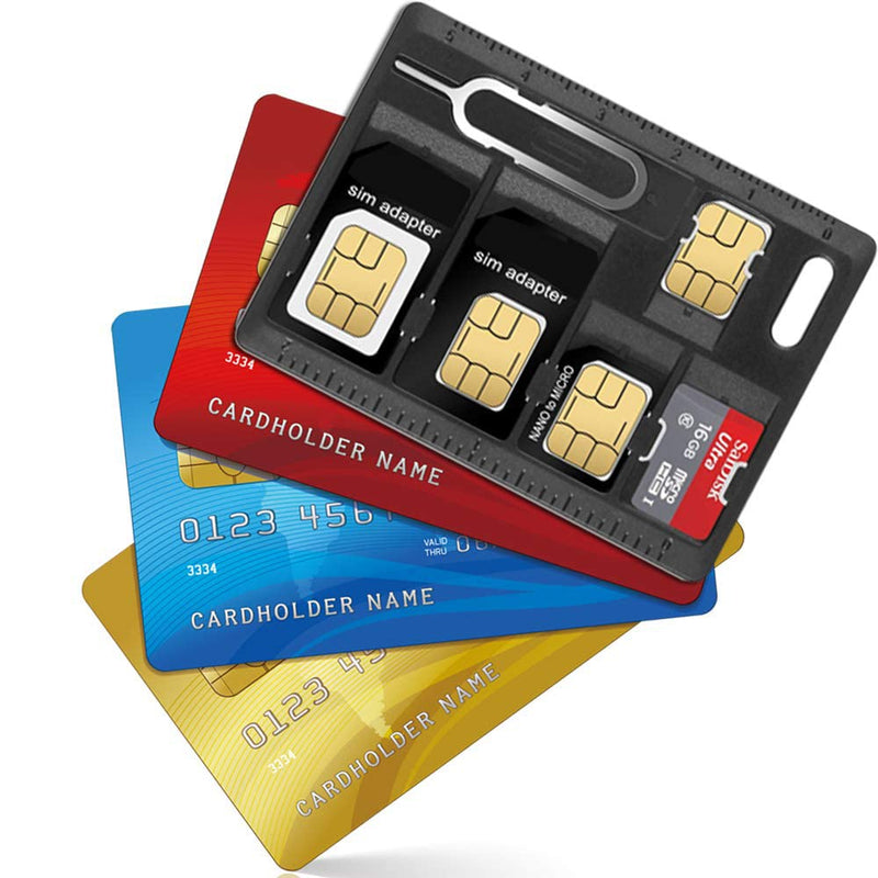 1 Pack SIM Card Holders with Tray Opener Pins, Card Storage Tool Set for Standard Micro Nano Micro-SD Memory Cards, with 3 Card Adapters and 1 Eject Pins - Black