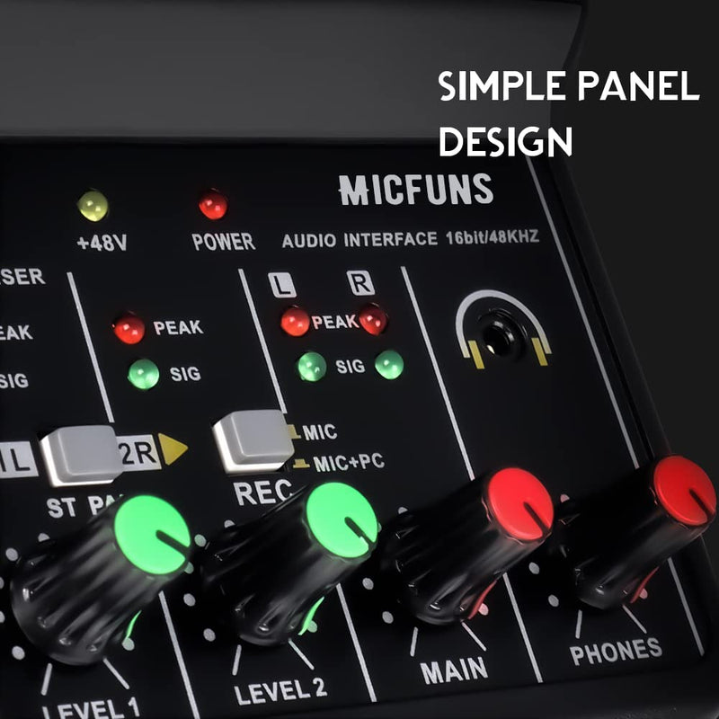 [AUSTRALIA] - Mini 2 channel audio DJ mixer console interface with 48V phantom power Combo Jack Microphone/Guitar XLR+6.35mm, 3.5mm Stereo in, Headphone Jack for studio live show,party recording 