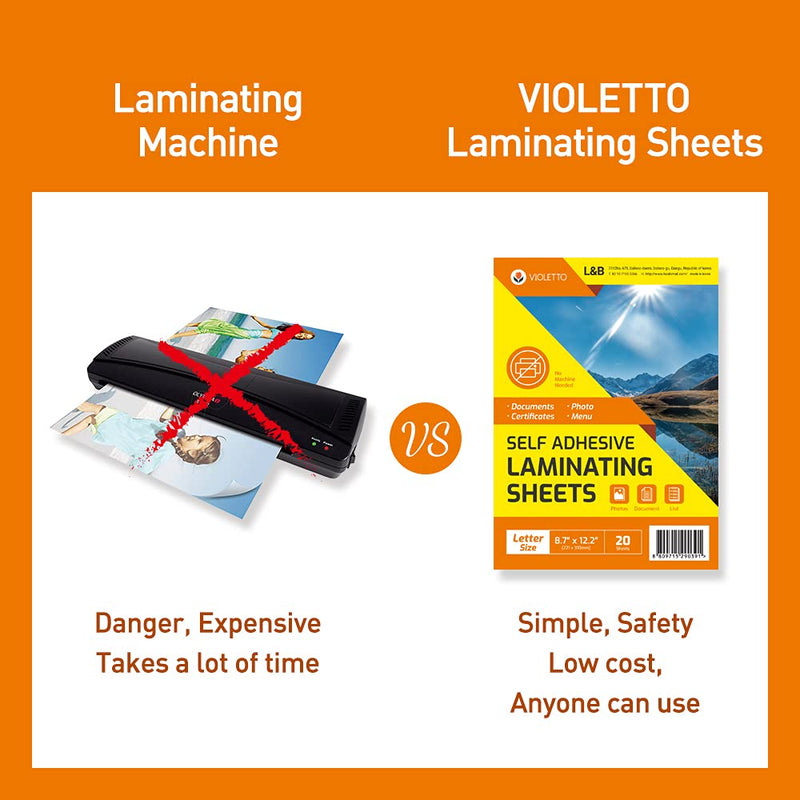 [VIOLETTO] 20 Sheets - Self Adhesive Laminating Sheets for Ultimate Protection. No Machines Needed, 4 Mil Thickness, 8.5 x 11 Inches. Effortless, Durable & Perfect for Documents & Photos.
