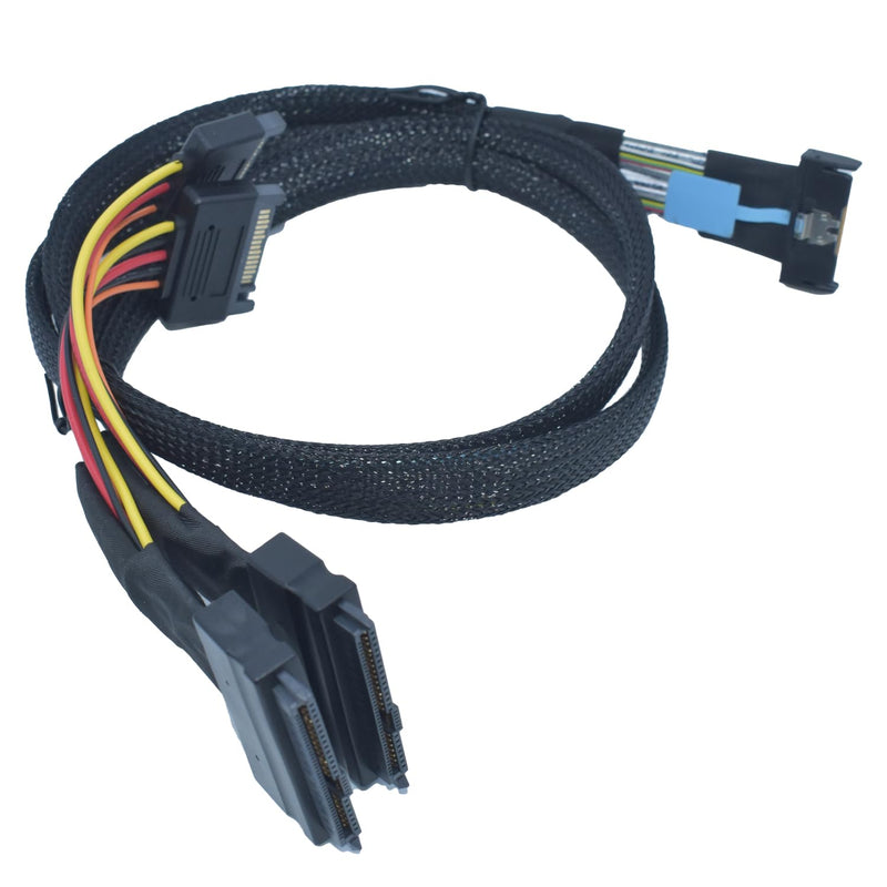 PCIe 5.0 MCIO x8 to Dual U.2 SFF-8639 Cable | 15Pin SATA Power Supply, 1.3feet (40 cm), for NVMe SSD, Server, Backplane, Motherboard,Workstation 1.3 ft