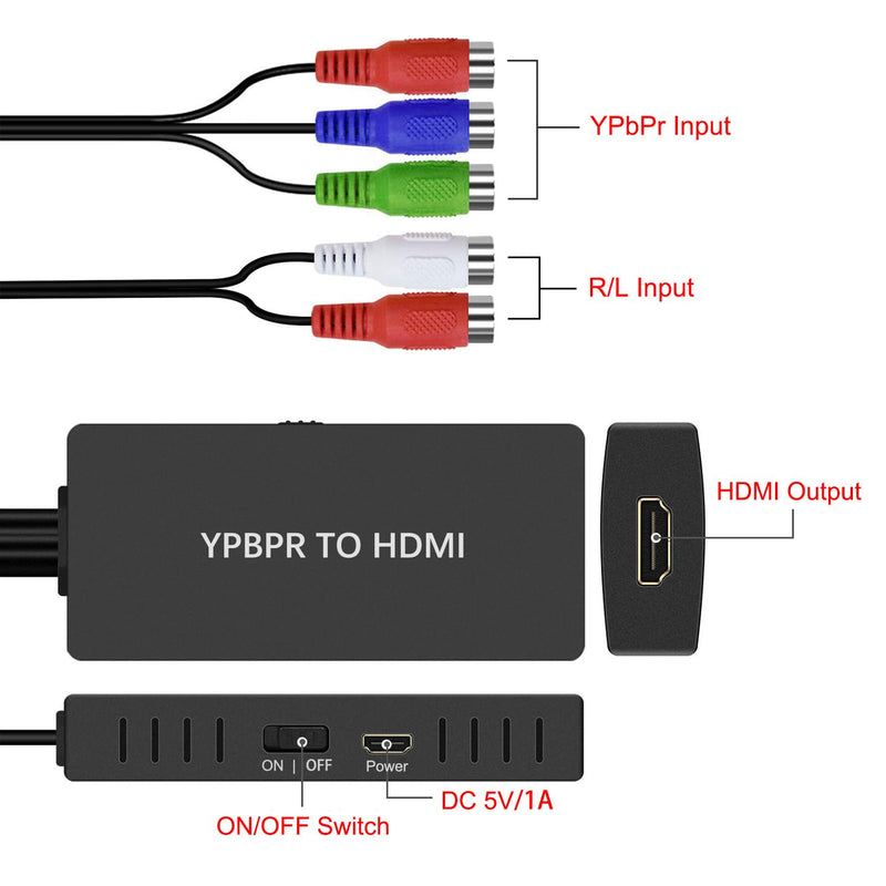 [AUSTRALIA] - Dingsun Component to HDMI Converter, YPbPr/RGB+R/L to HDMI Converter Adapter, Support 720P/ 1080P for DVD, VSH, Blu-Ray Player, Wii, PS2/PS3, Xbox 360, Gamecube and More (Female) 