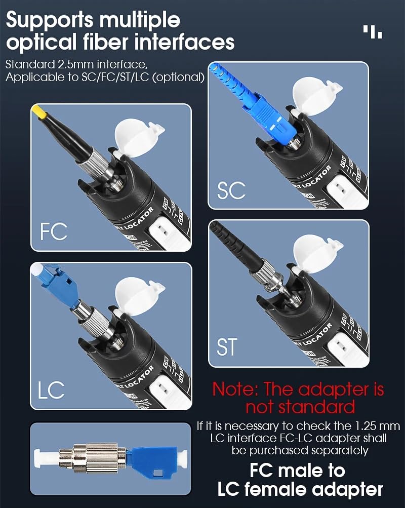 Guakiili 80MW FTTH Fiber Optic Cable Tester, Optical Fiber Error Locator for a Range of 80 Km, Fiber Optic Tester Supports SC/FC/ST 2.5mm Adapter