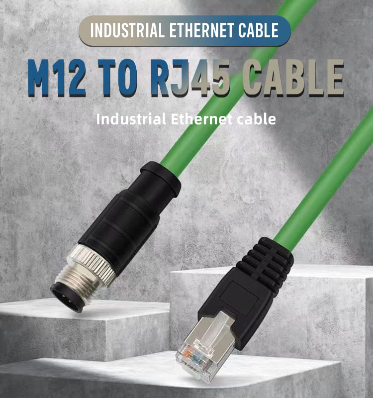 M12 D Code 4 Pin Male to RJ45 Plug High Flex Cat5e Industrial Ethernet PVC Cable for Automation Application 10M Green