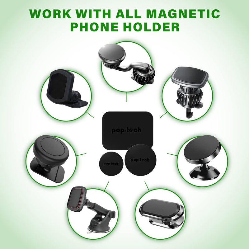 Metal Plate for Phone Magnet, 10 Pack Replacement Magnet Disc Magic Mount Plate with Adhesive Backing for Magnetic Car Holder Cradle Stand (Dashboard/Vent/CD Slot/Windshield)- Rectangle & Round Black