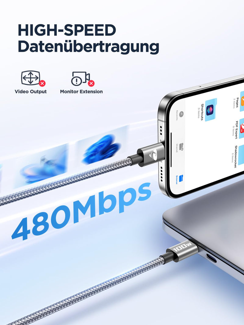 USB C to USB C Cable [2 Pieces 2 M + 2 M] 100 W USB C Cable PD Fast Charging Cable Nylon USB Type C Charging Cable for iPhone 16 Pro Max, iPhone 15, Samsung S24 S23 S22 S21, iPad Pro, MacBook Pro/Air, 2M+2M gray