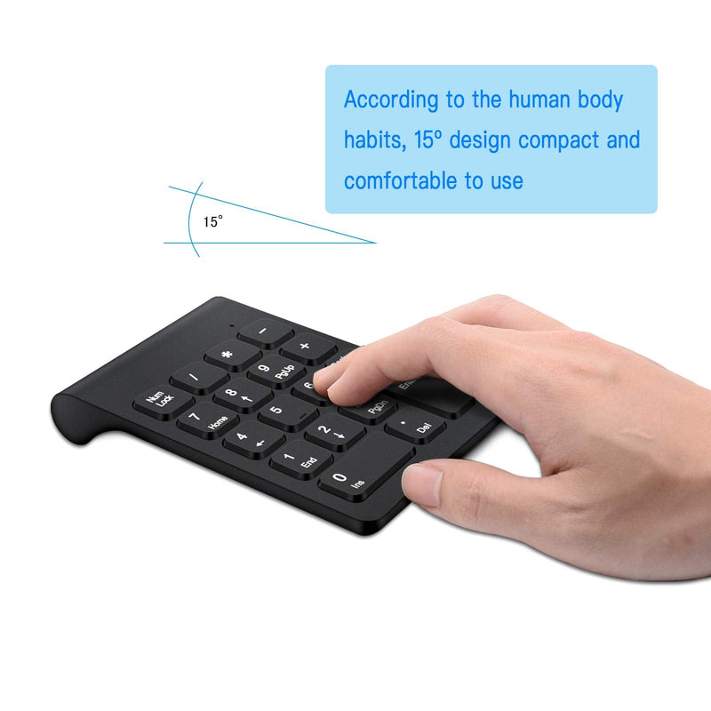 Wireless Numeric Keypad, TRELC Mini 2.4G 18 Keys Number Pad, Portable Silent Financial Accounting Numeric Keypad Keyboard Extensions with Wireless Mouse for Laptop, PC, Desktop, Notebook(Black) Black