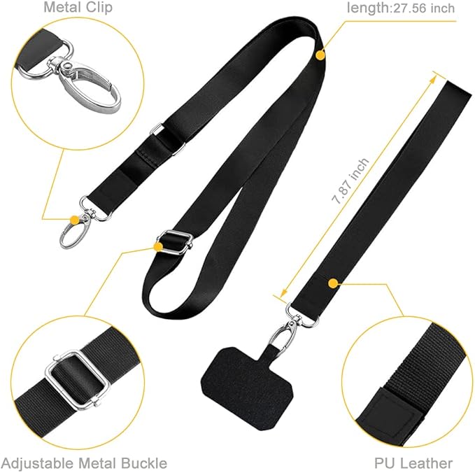 BFSD·DM Phone Lanyard,Cell Phone Lanyards for Around The Neck,Adjustable Nylon Phone Strap Crossbody Compatible with Most Smartphones with Full Coverage Case(Black) Black
