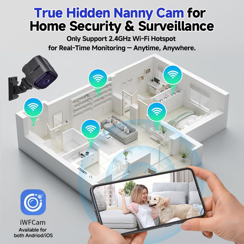 2026 Mini HD Nanny Cam Hidden Camera, No Subscription Required, Enhanced Low Light Night Vision, Remote Discreet Monitoring for Elderly Care, Children, Pets & Home Security, 2.4GHz Wireless Camera