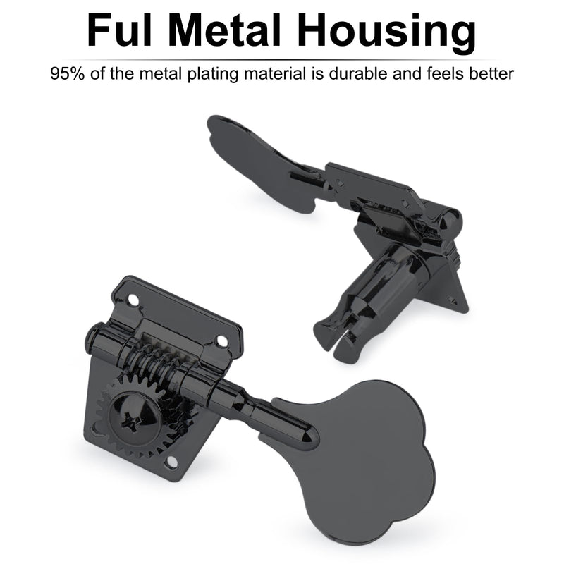 4R Machine Head Bass Tuning Pegs, 4-in-Line Open Gear Tuning Keys, Right Hand, for Jazz & Precision Bass Replacement, Black