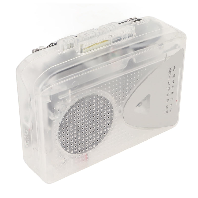 Portable Cassette Player, FM AM Radio Stereo Cassette MP3 Tape Player with 3.5mm Jack and Speaker Support Battery Power and USB Power for Daily (Transparent) Transparent