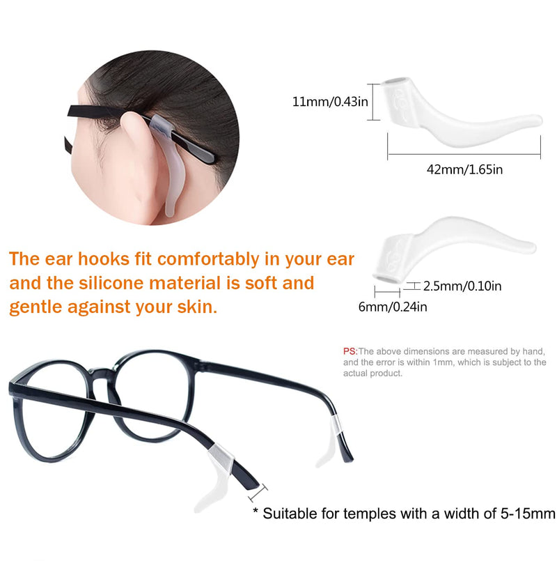 PTSLKHN Soft Silicone Eyeglass Ear Hooks, 10 Pairs of Non-Slip Eyeglasses Ear Grips for Glasses, Sunglasses, Reading Glasses Clear
