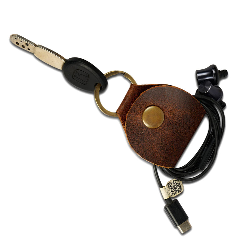 Rustic Leather Guitar Pick Holder, Keychain Key Organizer, Handmade :: Brown
