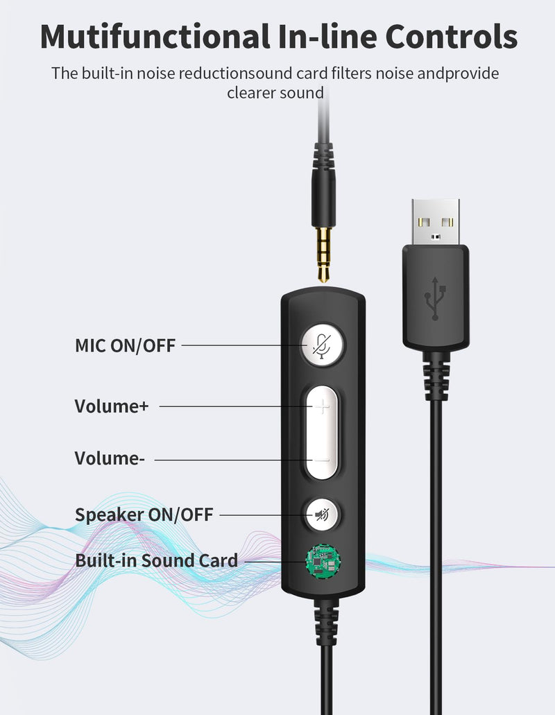 [AUSTRALIA] - Wired Headphones with Microphone for PC, On-Ear Computer Laptop USB Headset with Noise Cancelling Microphone in-line Control for Home Office Online Class Skype Zoom, (3.5mm + USB) 1 Count 