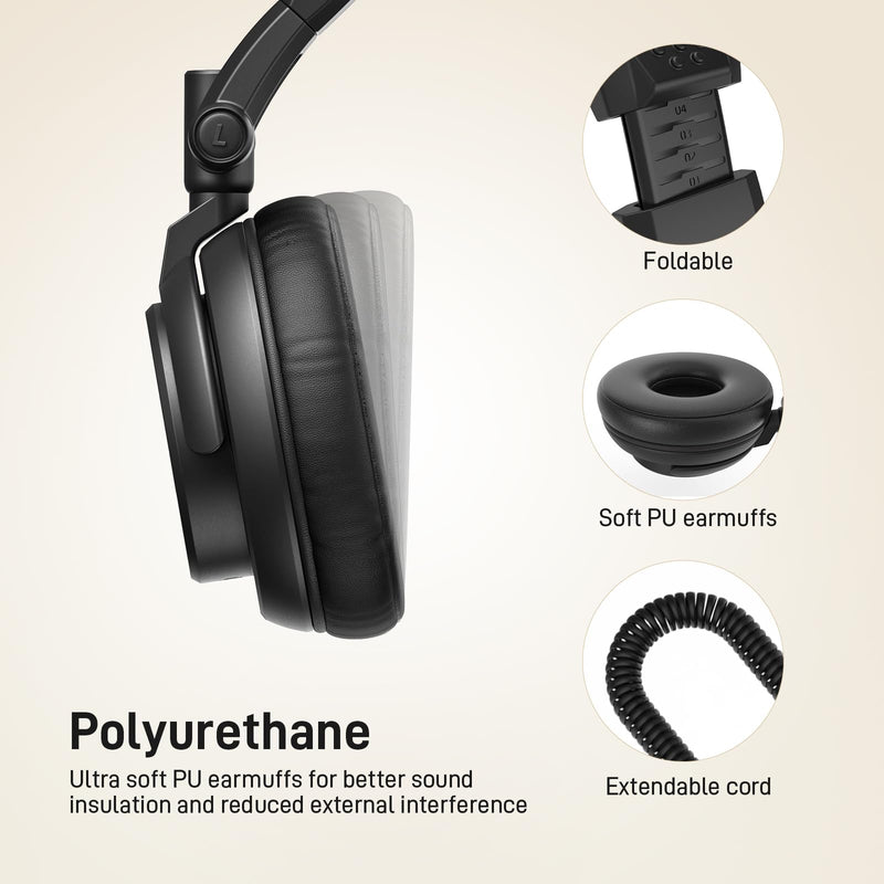 MAONO MH601 Wired Studio Headphone for Podcast Recording Stream DJ Mixing | Over Ear Headset with 50mm Drivers, Detachable 3.5mm/6.35mm Jack Cables for Audio Interface Mixer Microphone PC Monitoring MH601 Studio Headphones