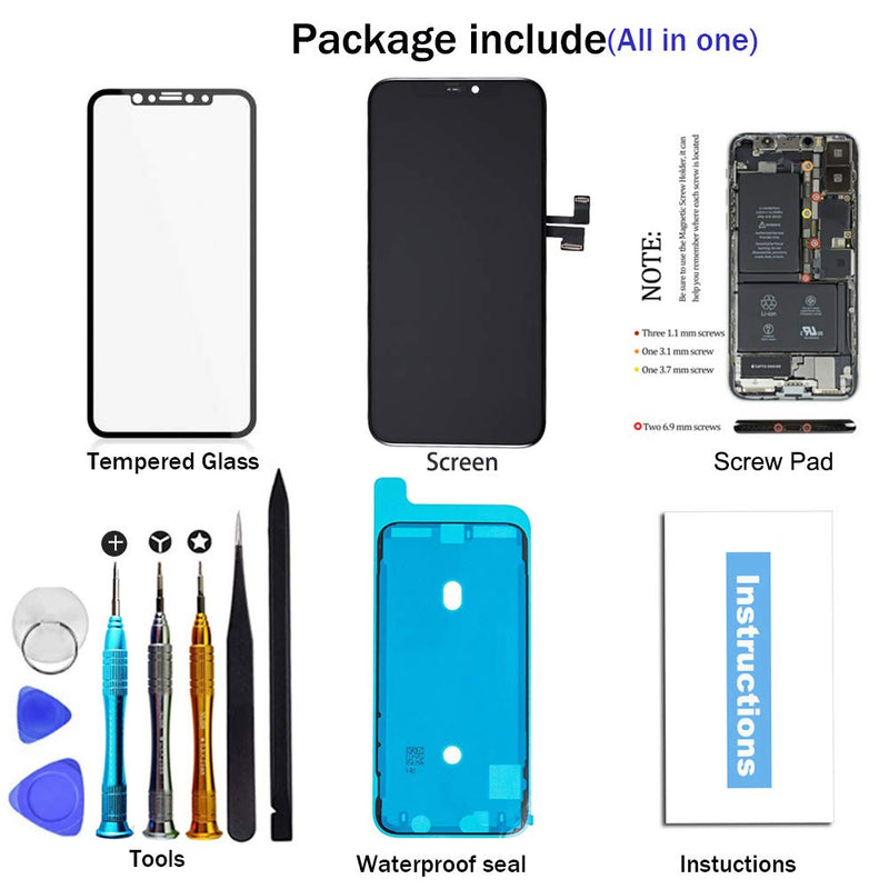 for iPhone 11 Pro Max Screen Replacement 6.5 inch LCD Display 3D Touch Digitizer Frame Assembly Full Repair Kit with Repair Tools, Screen Protector, Instructions
