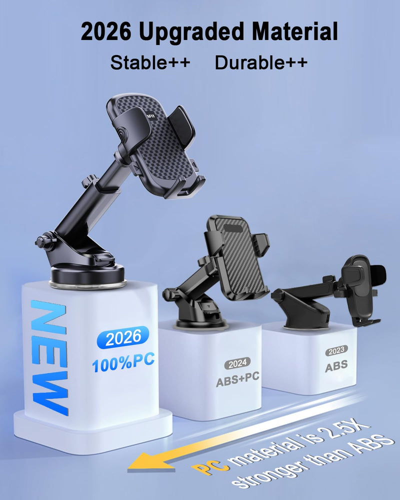 [2026 NEW] Car Phone Holder [Upgraded Strongest Suction & Clip] Cell Phone Mount for Dashboard Windshield Vent,Mobile Stand Base Truck Cradle for iPhone 17 Pro Max 16 15 14 13 12 X Samsung S25 Android