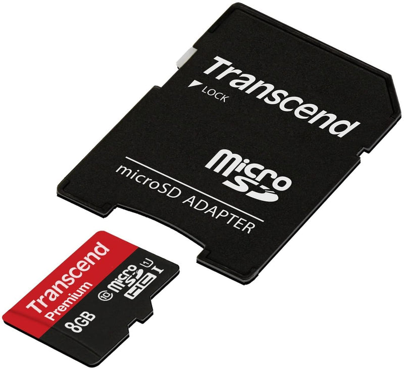 Transcend 8 GB microSDHC Class 10 Uhs-1 Memory Card with Adapter (TS8GUSDU1)