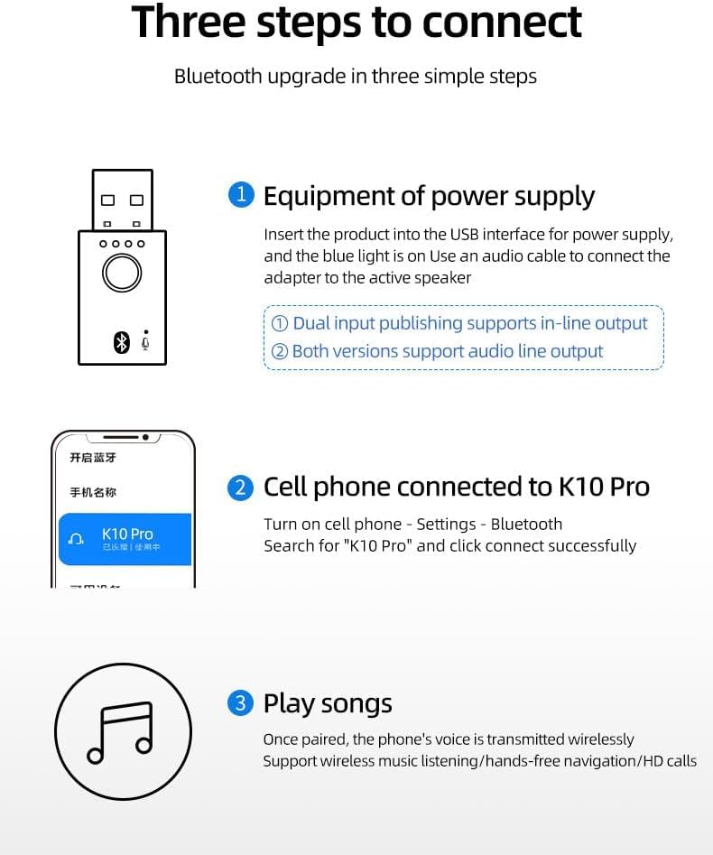 4-in-1 USB Audio Bluetooth Transmitter/Receiver with Surround Sound, 5.1 Channel, AUX Input and Microphone and Accessories